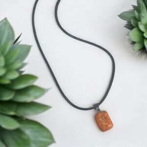 Orange Brecciated Jasper Jelly Bean Pendant Necklace